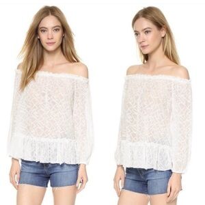 Rebeca Taylor Silk/Cotton Blend White Off-the-Shoulder Semi Sheer Size 12